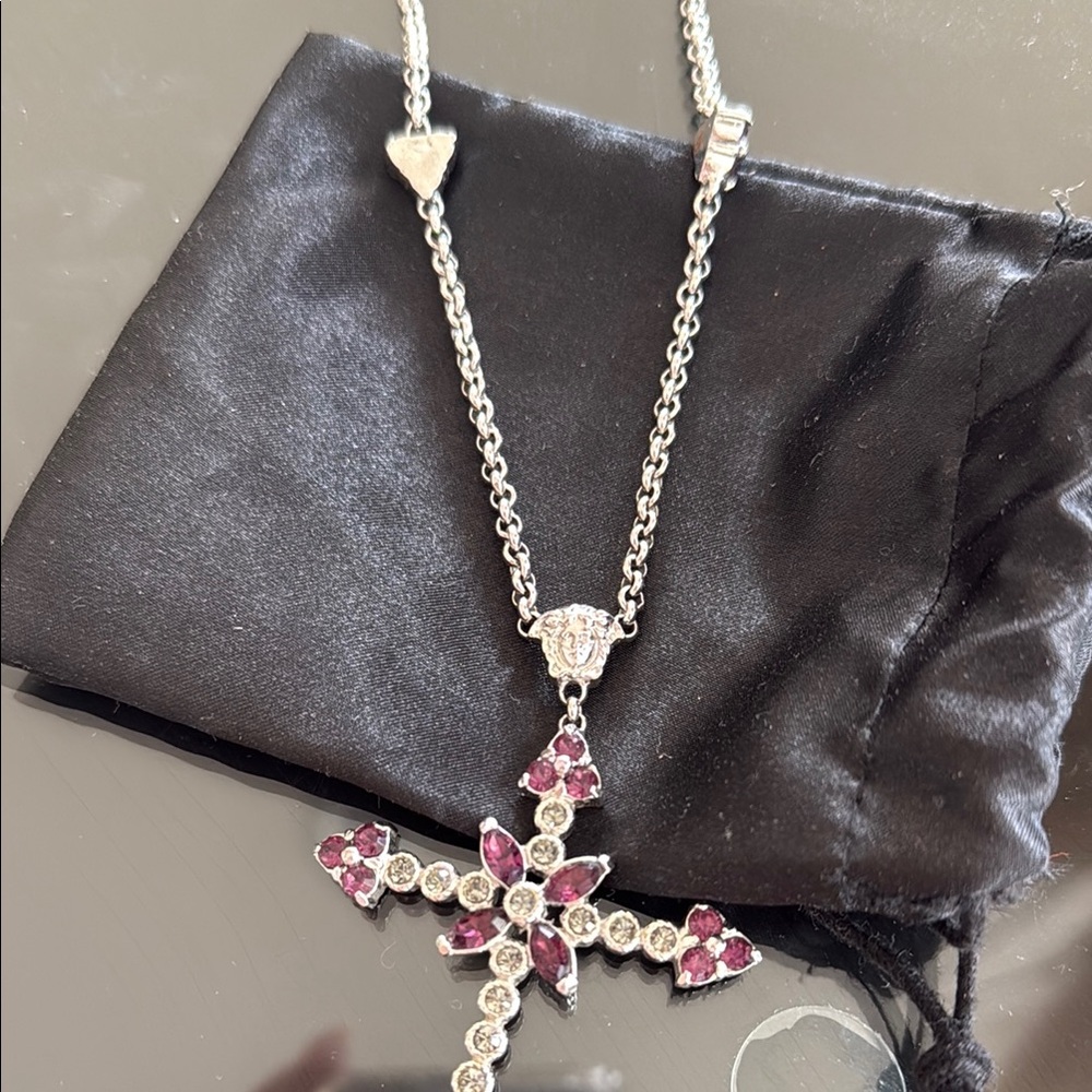 Versace Silver and Purple Cross Necklace from the early 2000’s. Authentic.